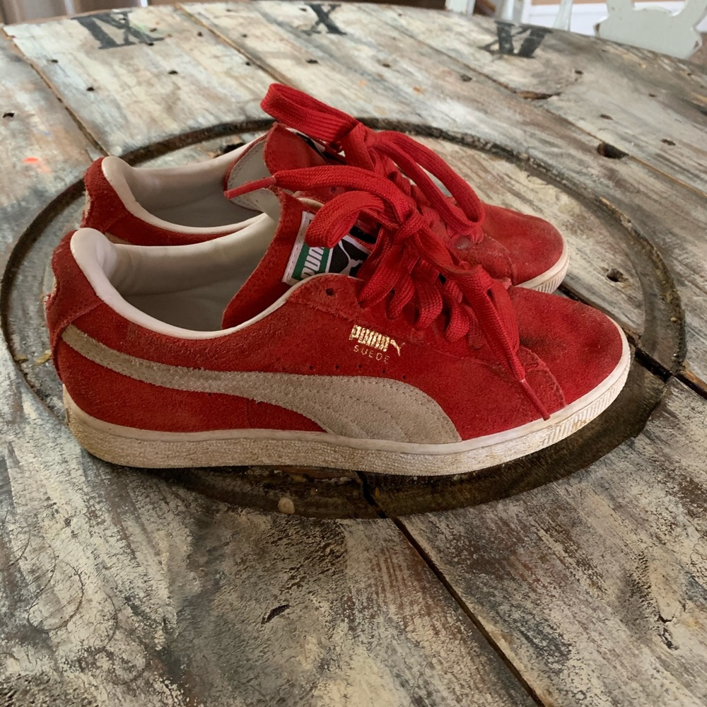 Red puma suede